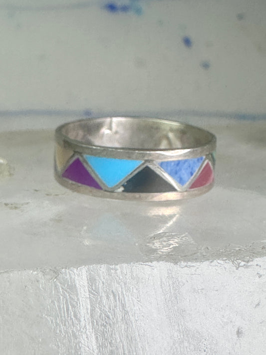 Zuni turquoise ring malachite lapis wedding band Size 7 Vintage sterling silver women men