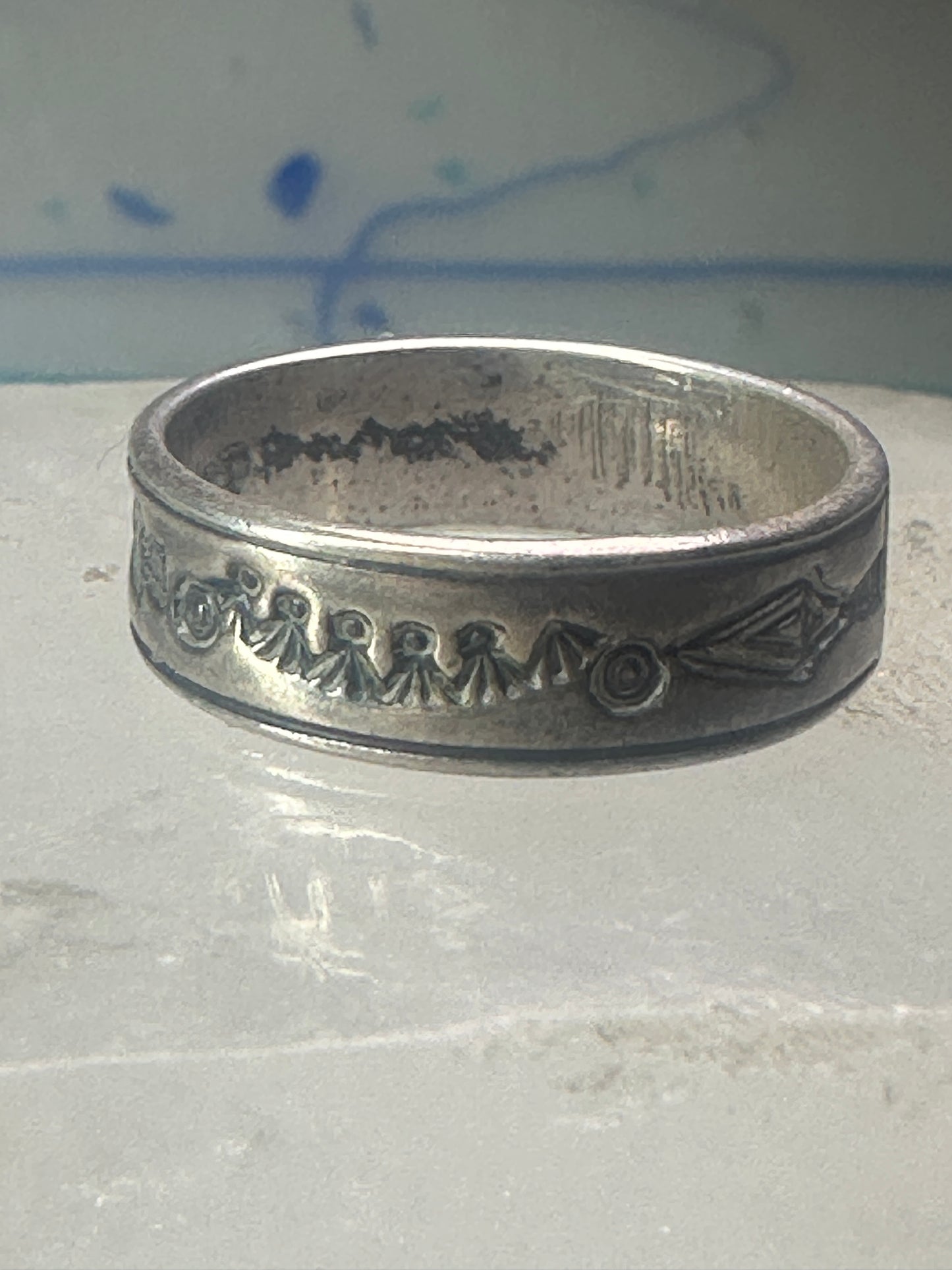 Navajo ring sign P band ring Phoenix crossed arrows plus symbols size 7.7 sterling silver women men boys girls