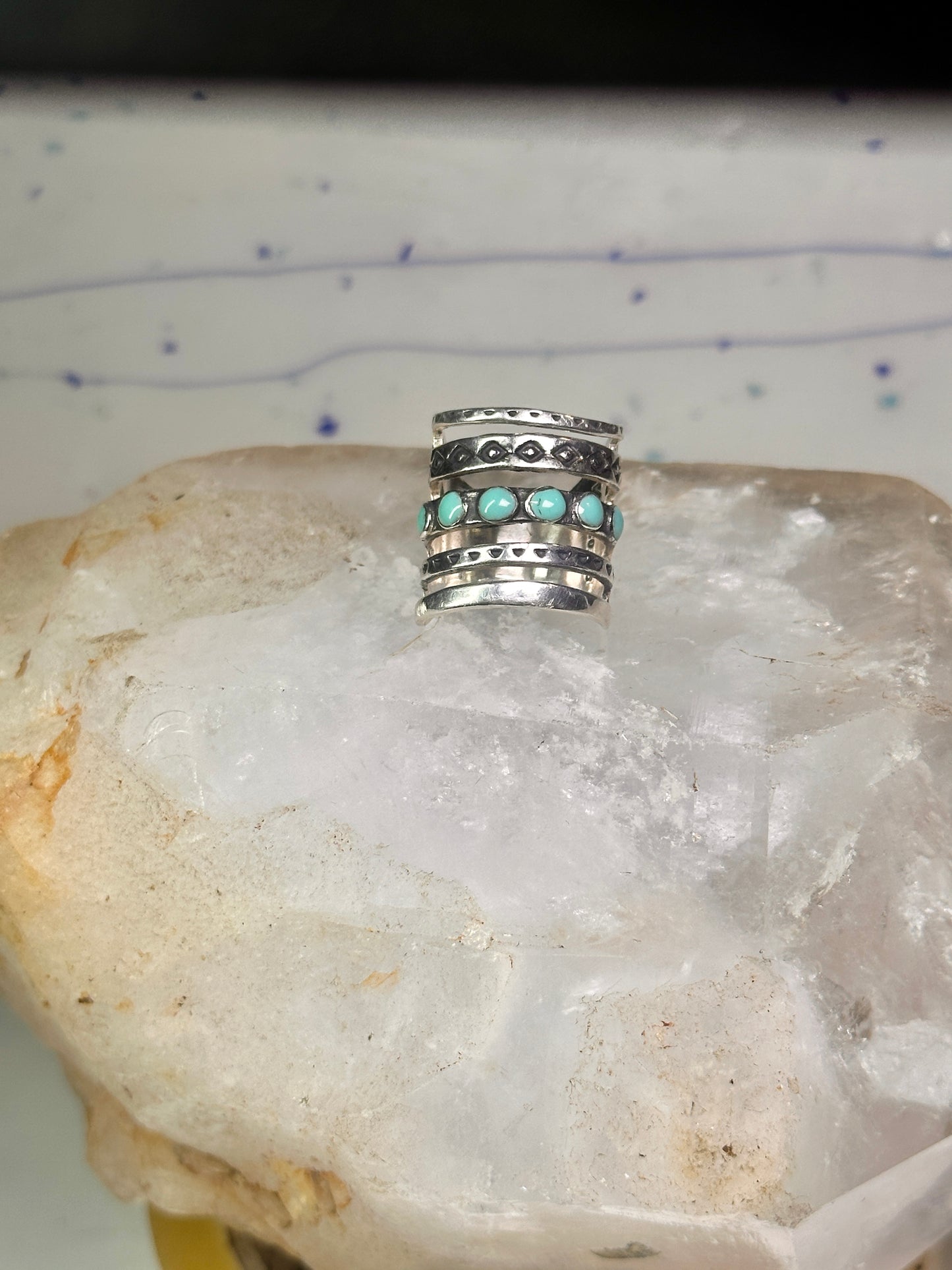 Mexican ring size 5.25 Mexico turquoise wide band sterling silver women