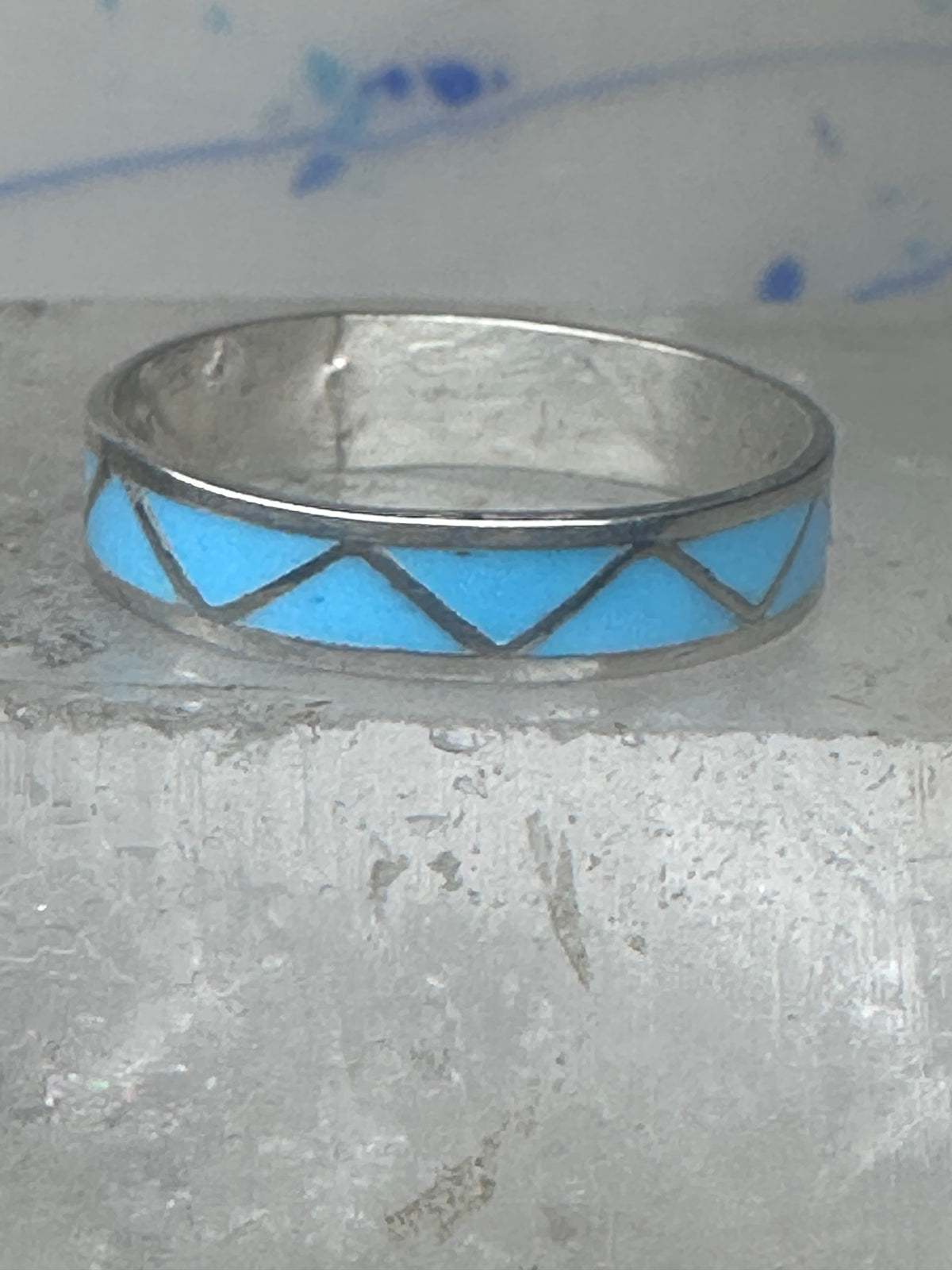 Vintage Sterling Silver Zuni Reconstituted Turquoise Inlay Wedding Band Ring Size 11.25 925