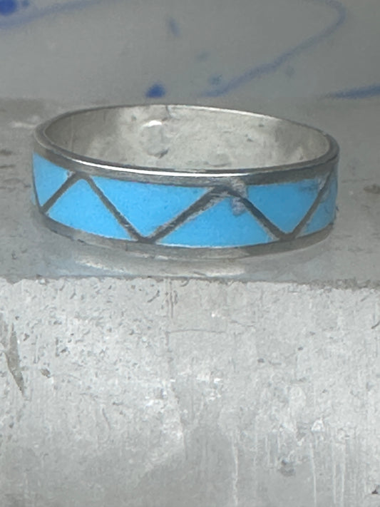 Vintage Sterling Silver Zuni Reconstituted Turquoise Inlay Band Ring Size 8.50 925