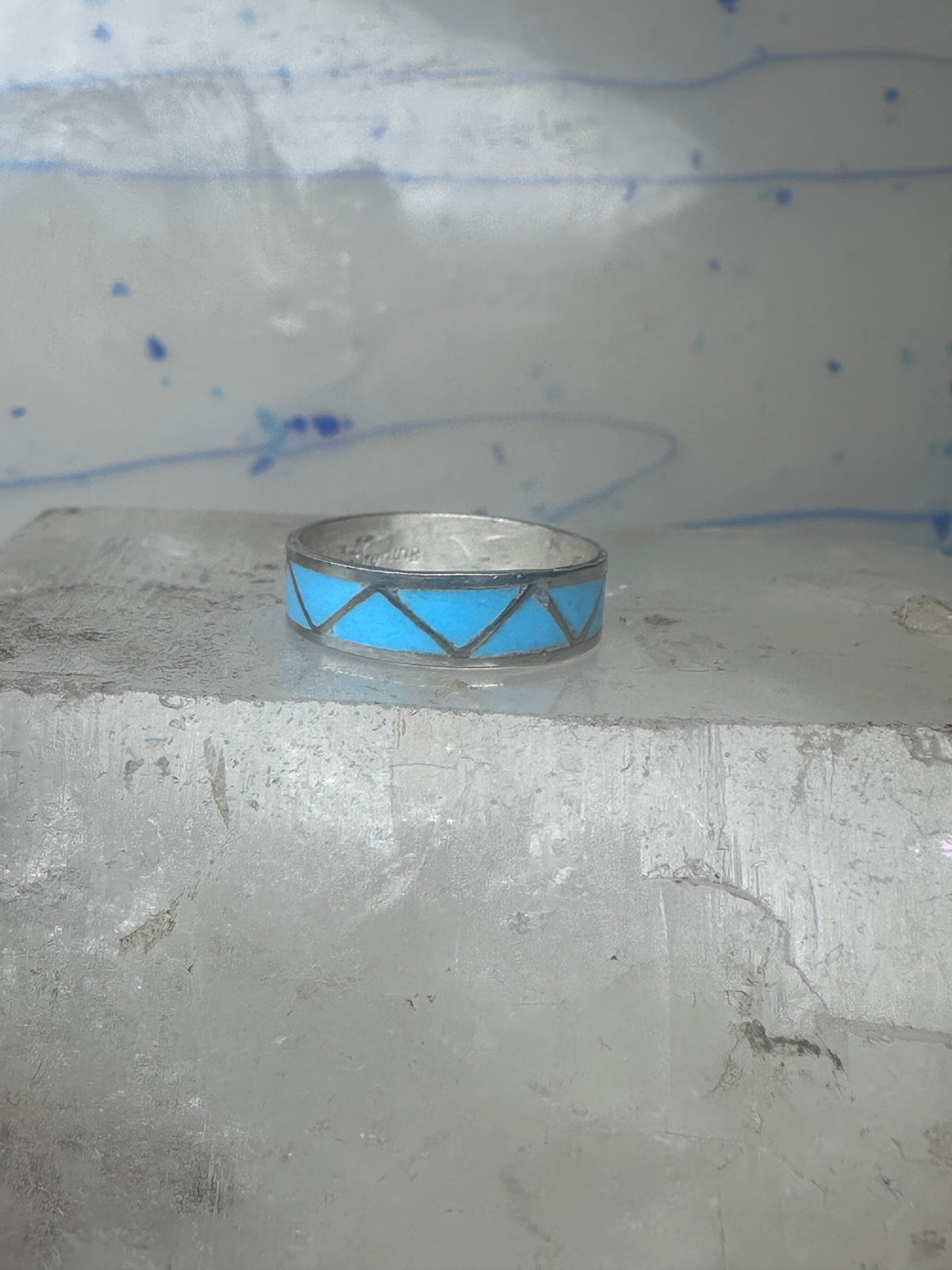 Vintage Sterling Silver Zuni Reconstituted Turquoise Inlay Band Ring Size 8.50 925