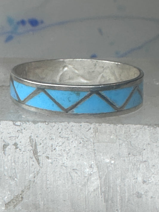 Vintage Sterling Silver Zuni Reconstituted Turquoise Inlay Band Ring Size 12 925