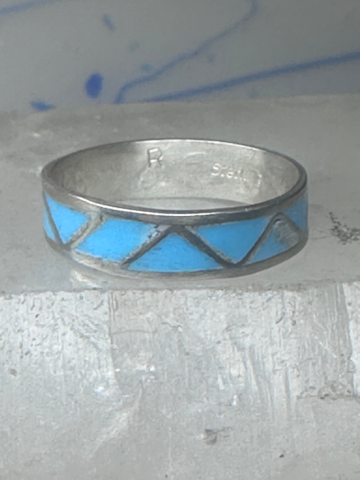 Vintage Sterling Silver Zuni Reconstituted Turquoise Inlay Band Ring Size 9.50 925