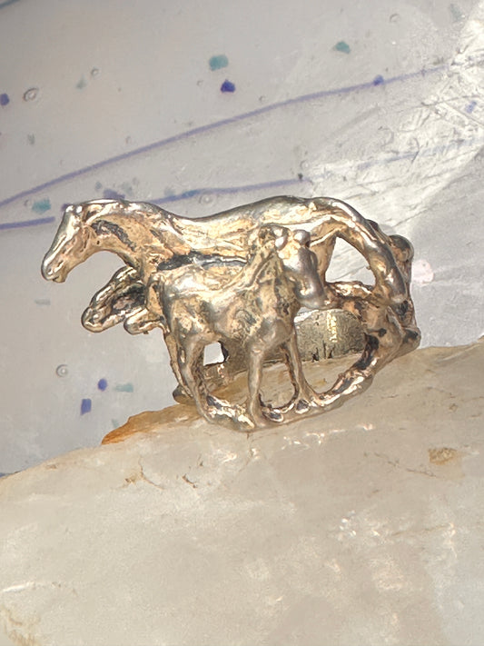 Horse ring horses band cowgirl three dimensional size 9 sterling silver women