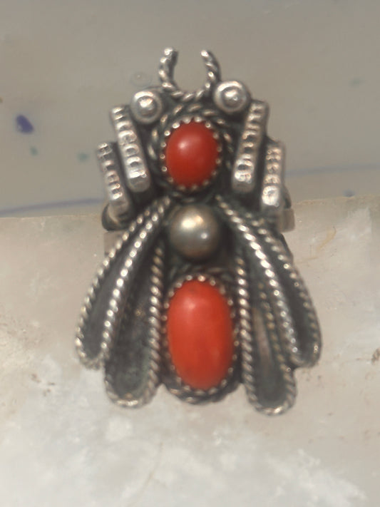 Navajo ring coral bug insect band size 6.25 sterling silver women