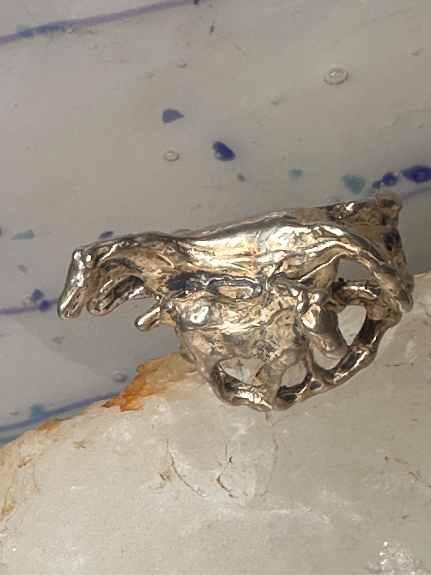 Horse ring horses band cowgirl three dimensional size 9 sterling silver women