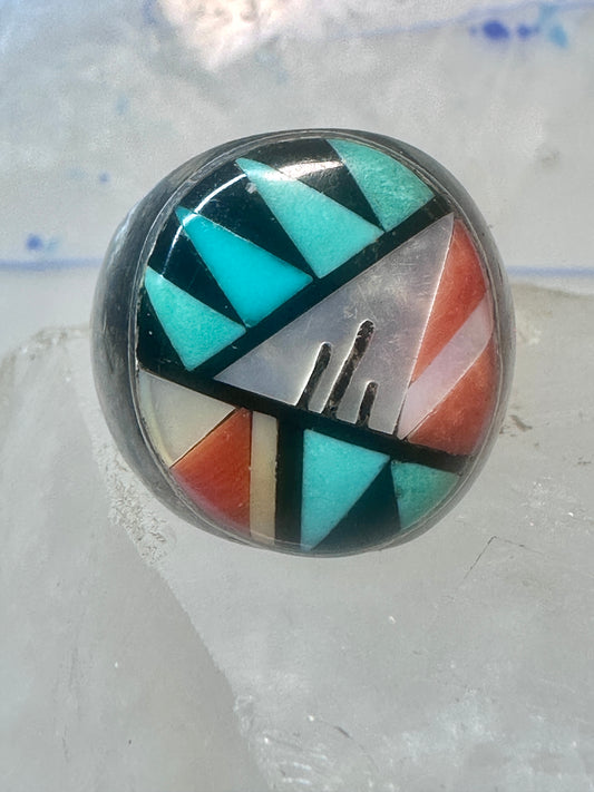 Zuni ring turquoise coral Size 10.25 Vintage sterling silver men women