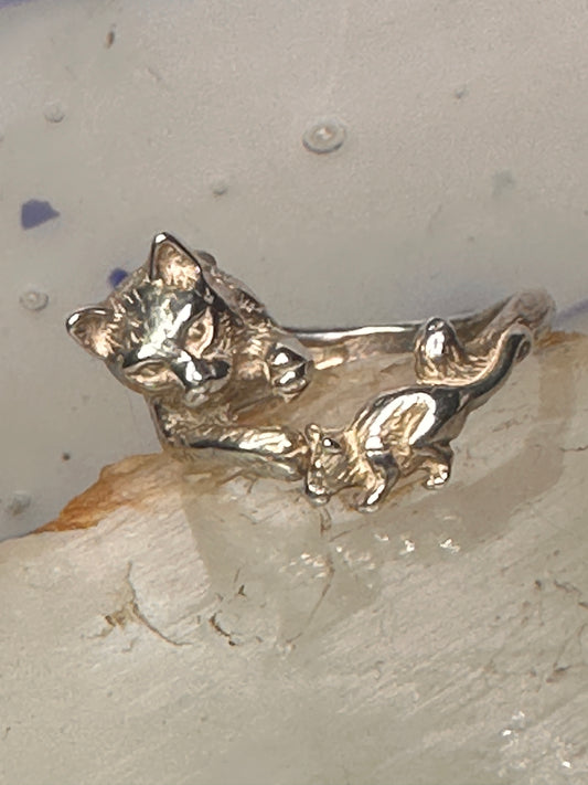 Cat and Mouse ring cat band size 7 sterling silver women