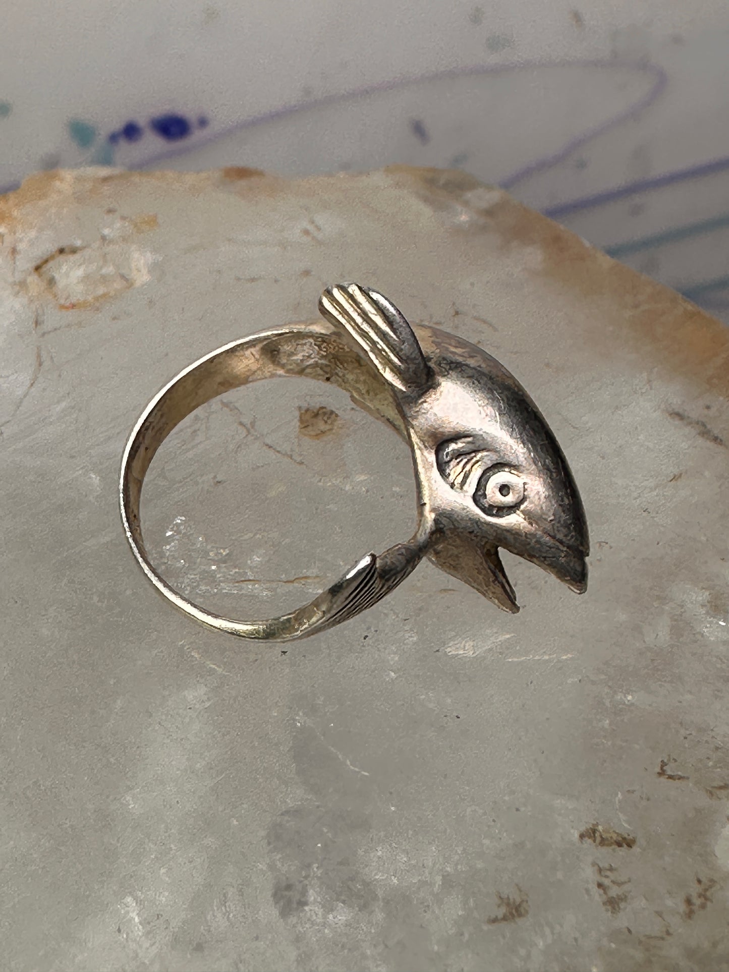 Fish ring tuna bass fishermen band size 2.25 sterling silver women pinky