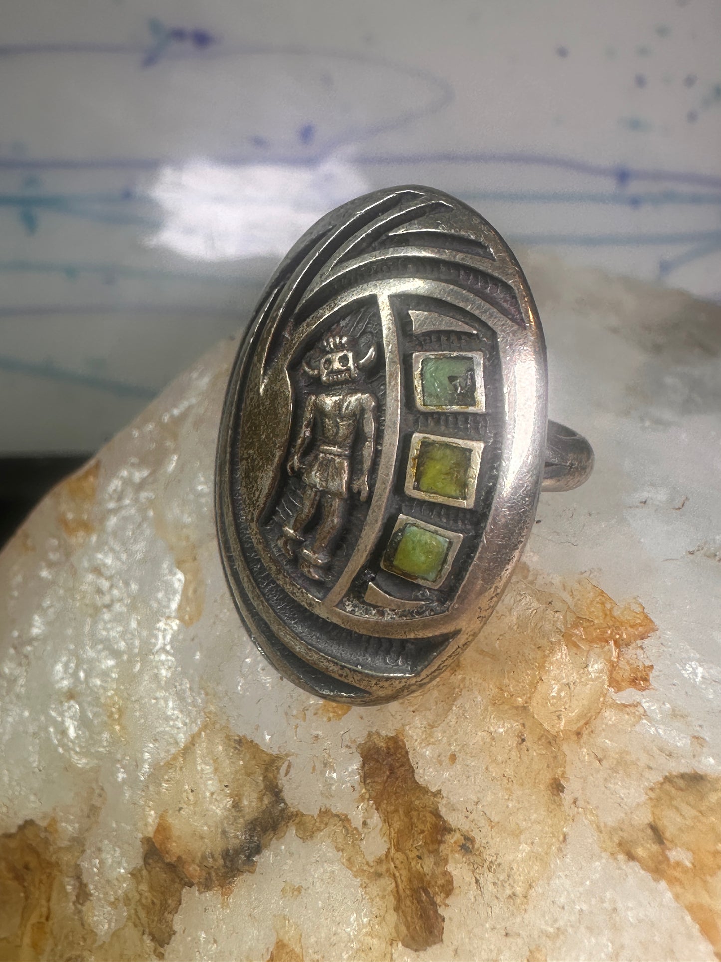 Hopi Kachina ring mudman turquoise size 4.75 sterling silver women