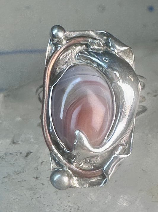 Long Dolphin ring Agate Size 7 Vintage sterling silver women