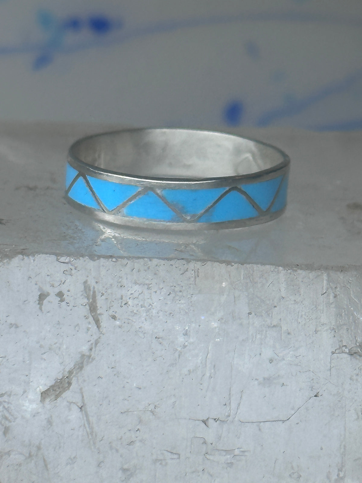 Vintage Sterling Silver Rough Reconstituted Turquoise Geometric Band AS IS Size 11.25 925