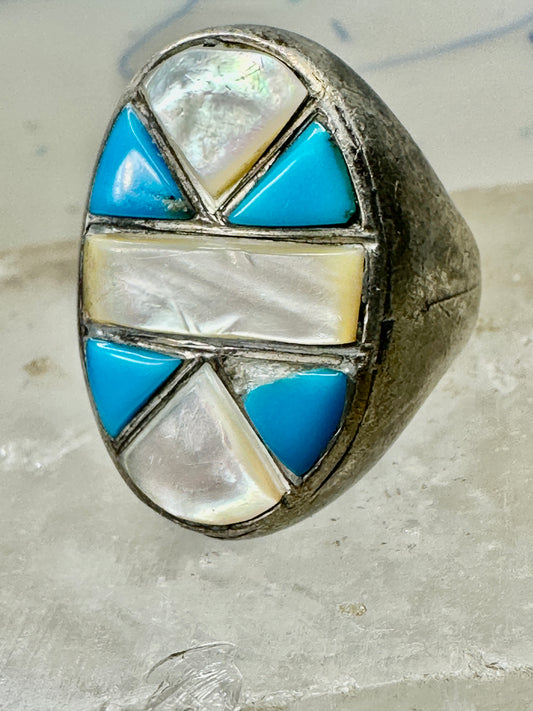 Turquoise ring MOP southwest band size 10.25 sterling silver women men