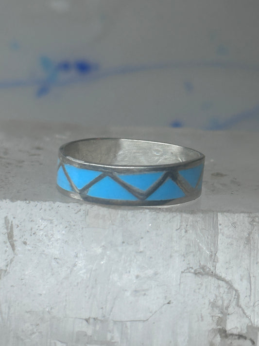 Vintage Sterling Silver Rough Reconstituted Turquoise Geometric Band Signed R Size 7.25 7.50 925