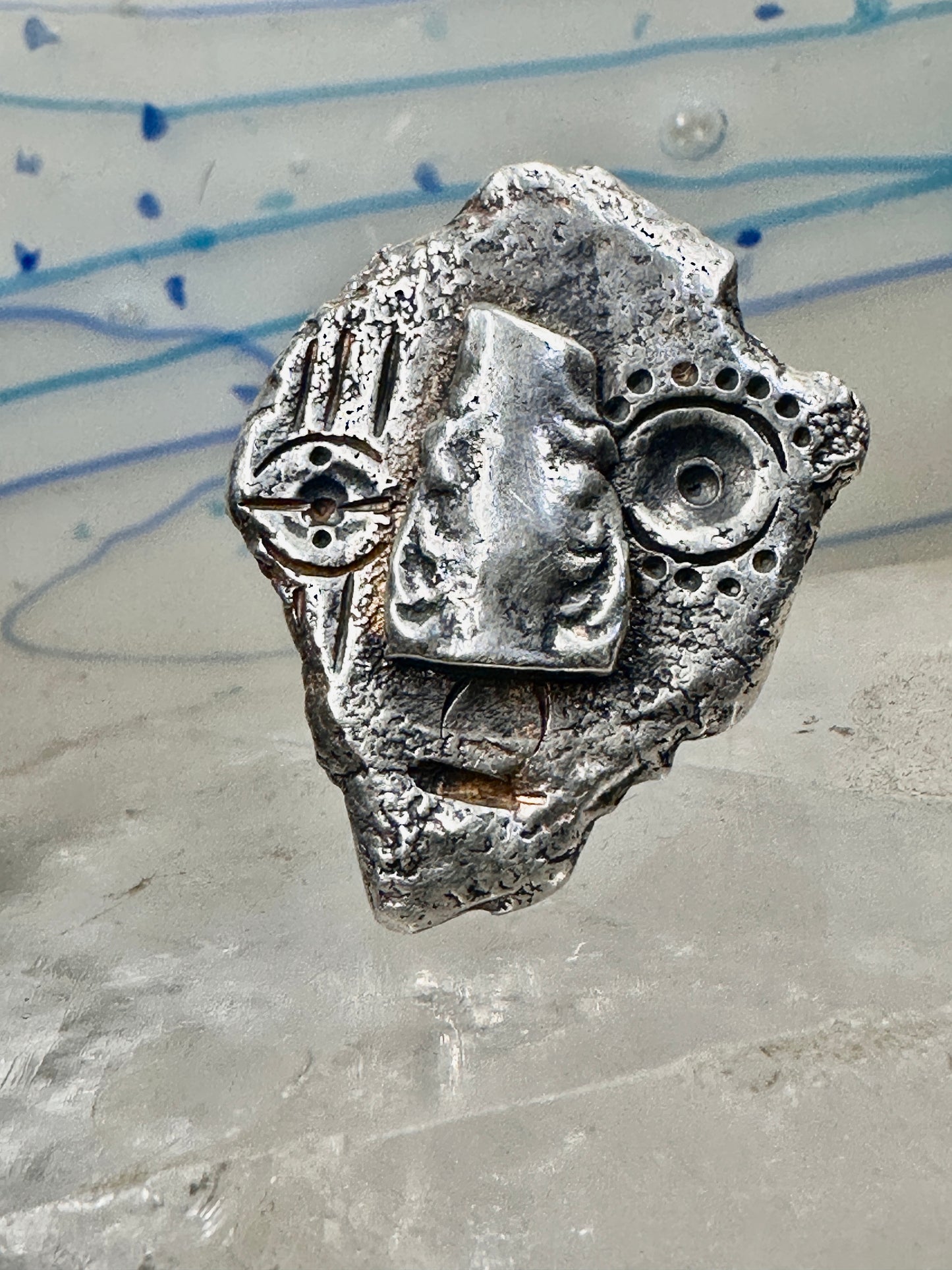 Face ring Heavy Abstract figurative face primitive size 11 sterling silver women men