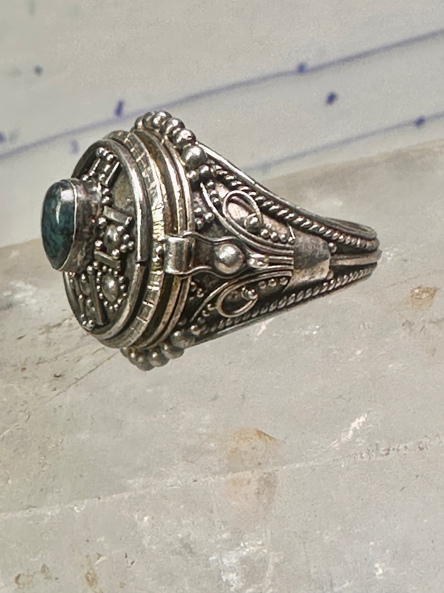 Poison ring size 7 religious cross stone sterling silver women girls