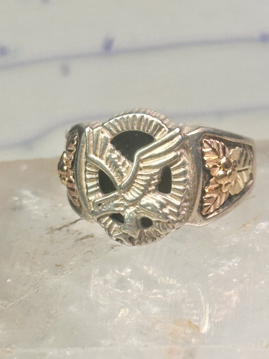 Eagle ring Black Hills Gold w leaves onyx size 12 sterling silver women men
