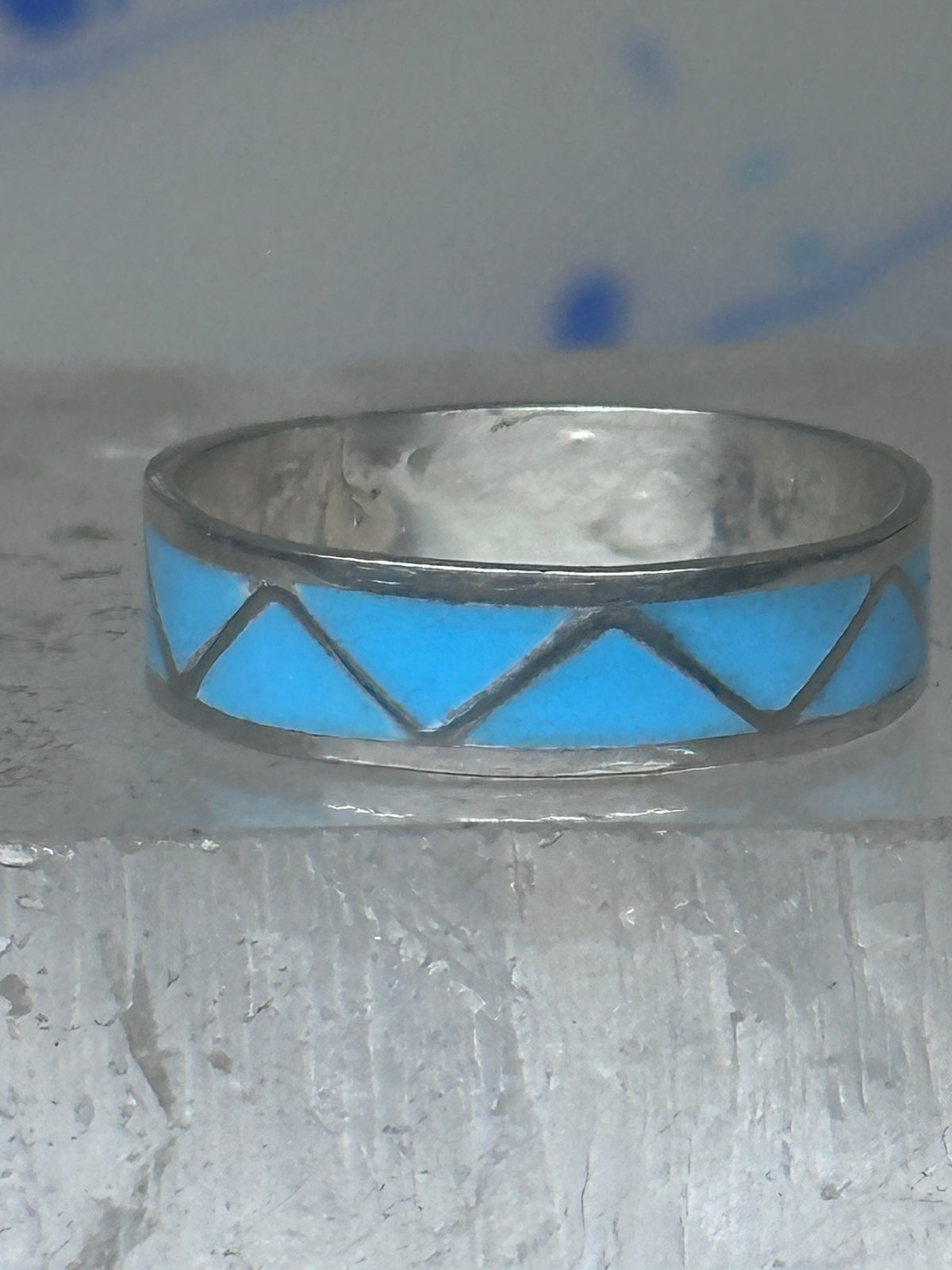 Vintage Sterling Silver Rough Reconstituted Turquoise Geometric Band Size 8.25 925