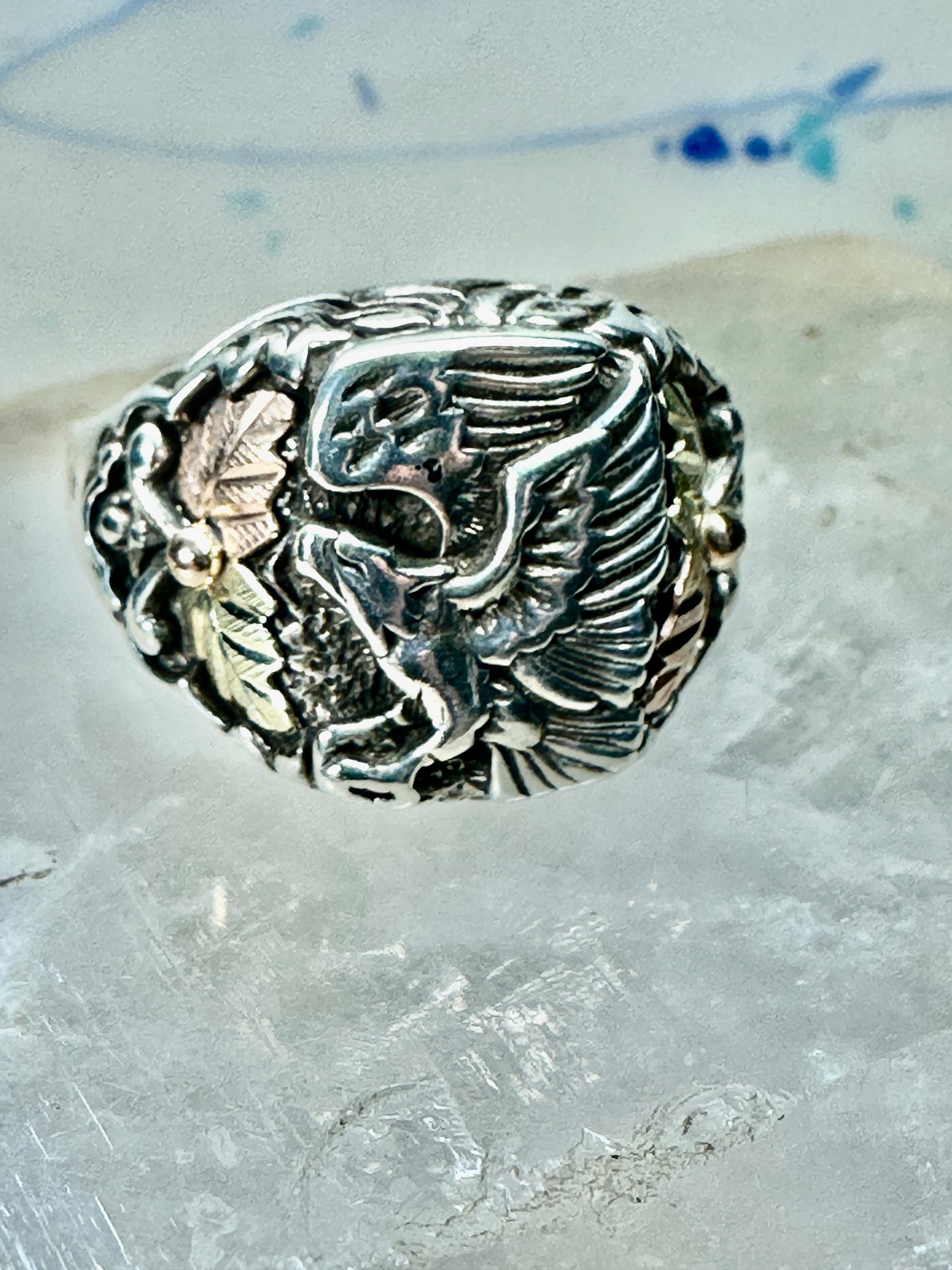 Eagle ring Black Hills Gold band size 13 sterling silver women men