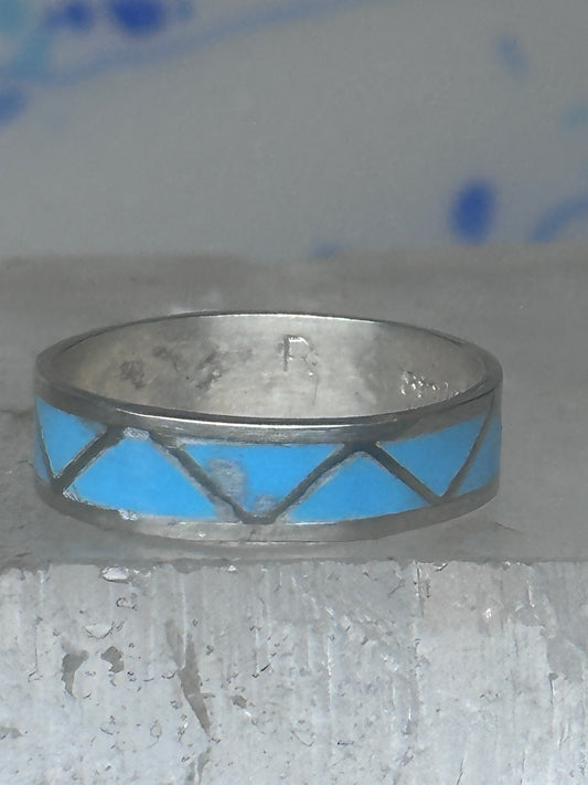 Vintage Sterling Silver Rough Reconstituted Turquoise Geometric Band Size 7.75 925