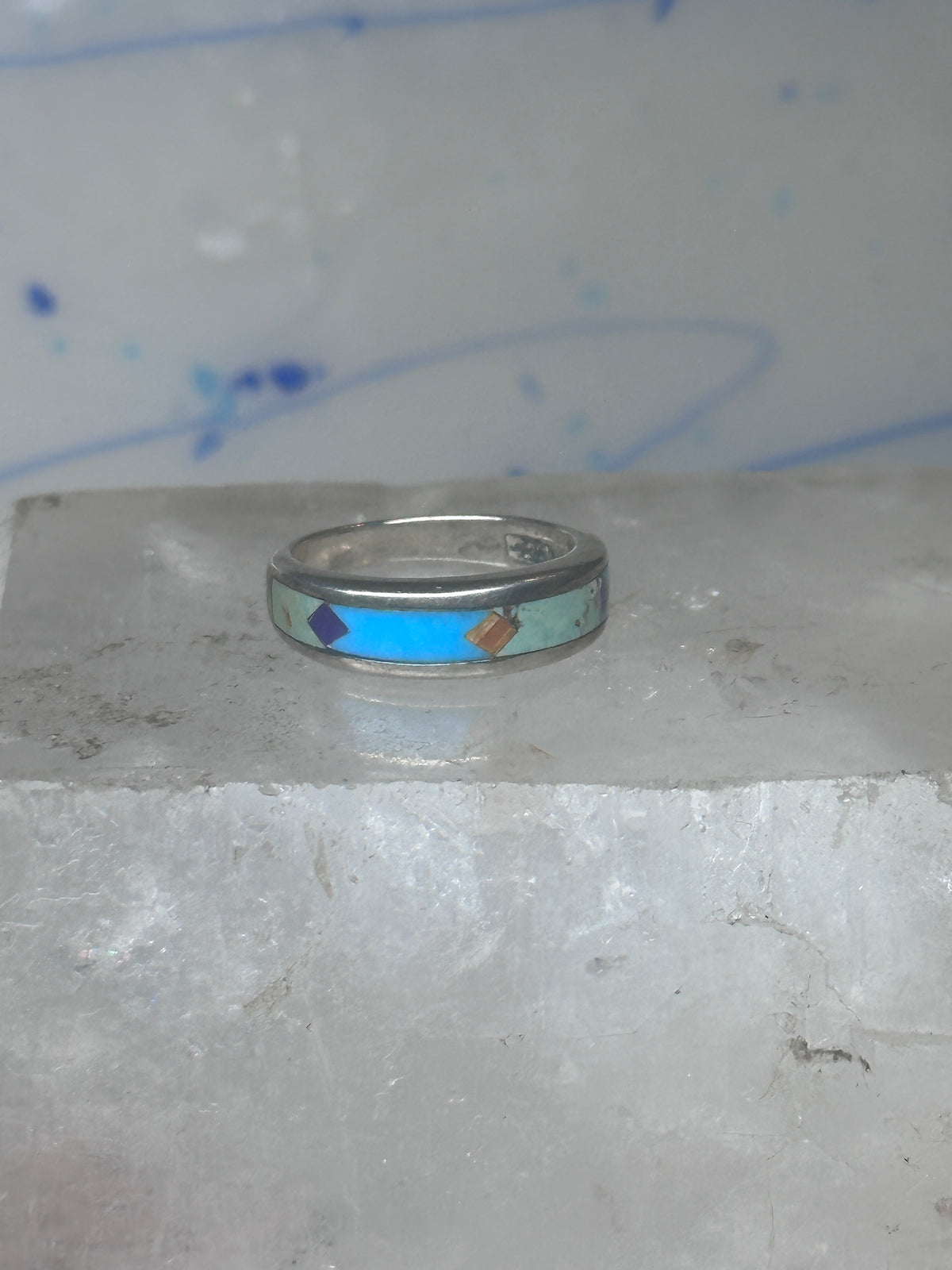 Vintage Southwestern Silver Multi Stone Inlay Ring WJ Ashton Begay Style Size 8 925