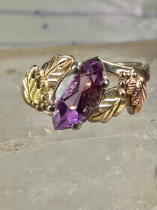 Black Hills Gold ring amethyst leaves size 6.75 sterling silver women girls