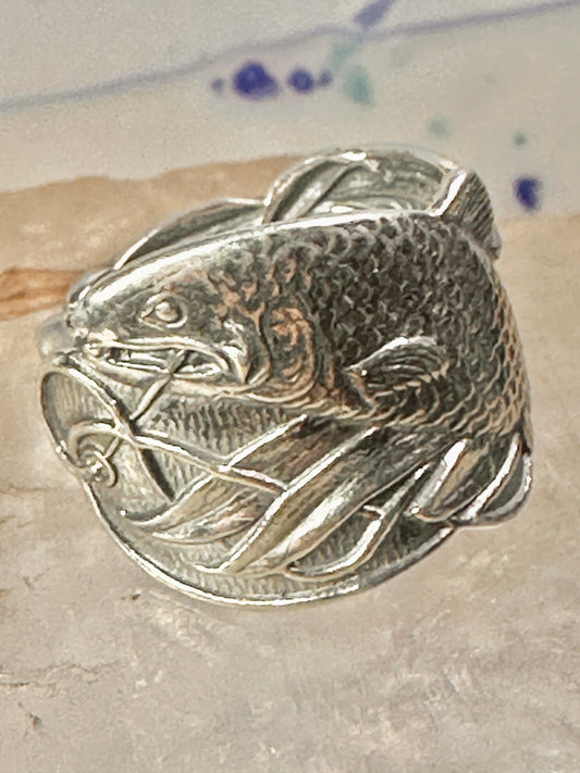 Fish spoon ring size 7 adjustable fishermen sterling silver band e