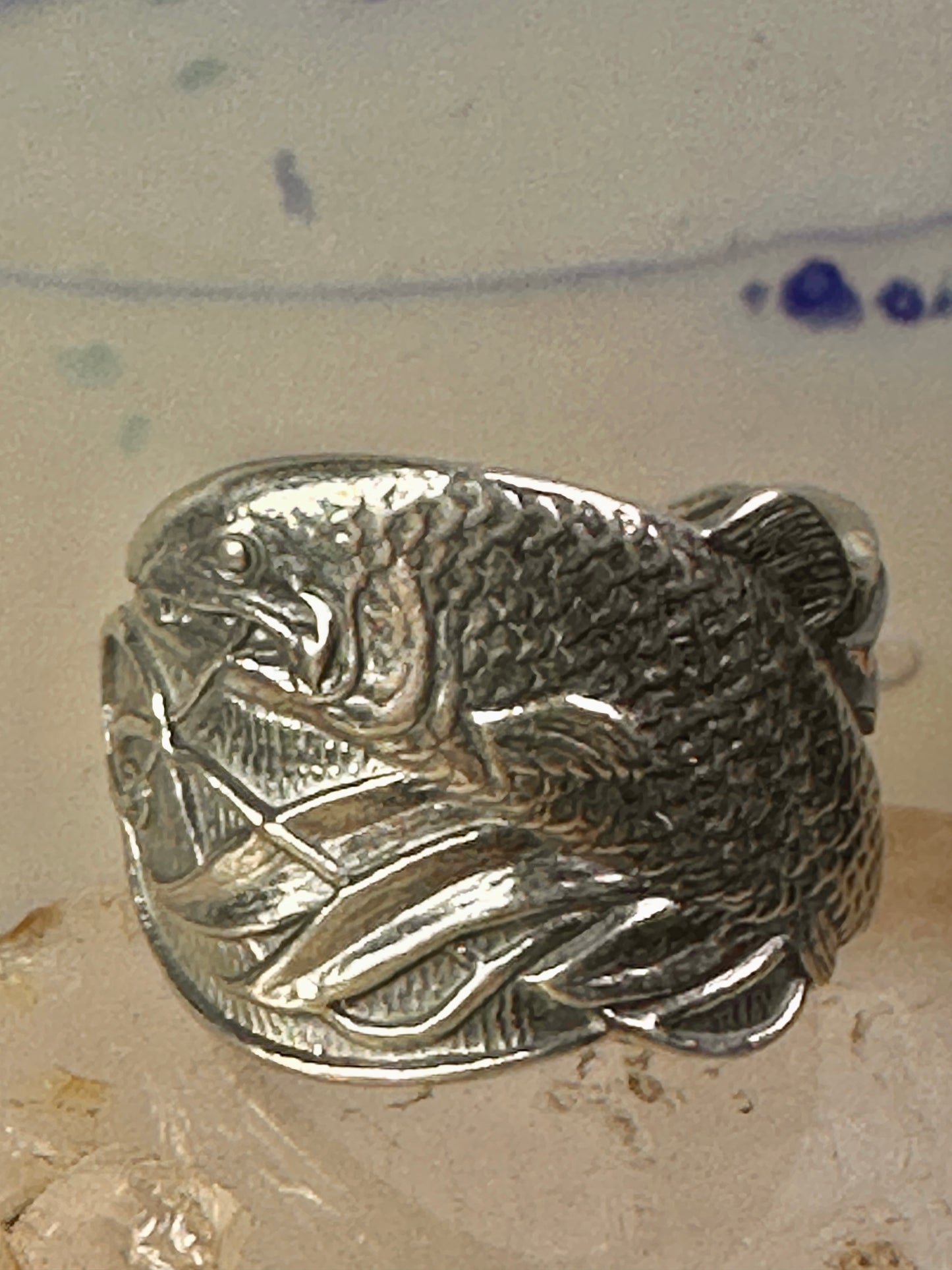 Fish spoon ring size 7 adjustable fishermen sterling silver band e