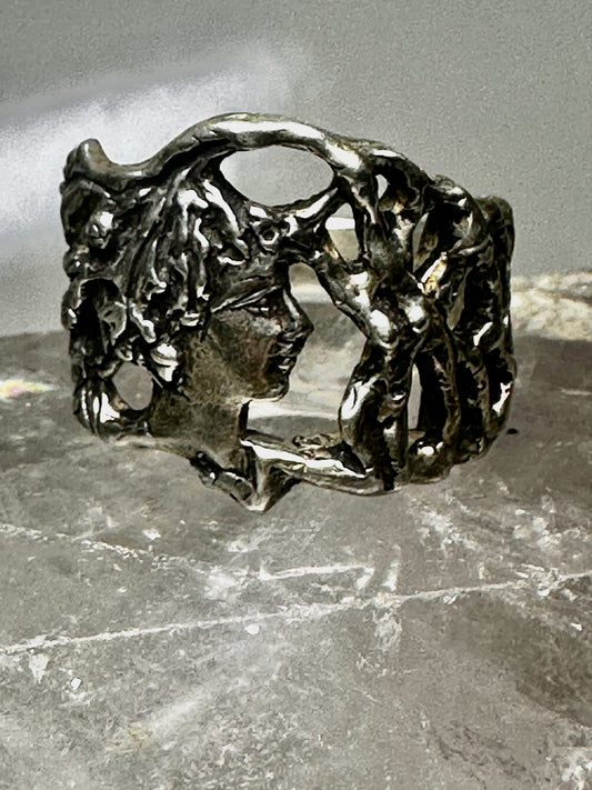 Lady face ring naked women forest trees size 10 art deco style sterling silver women