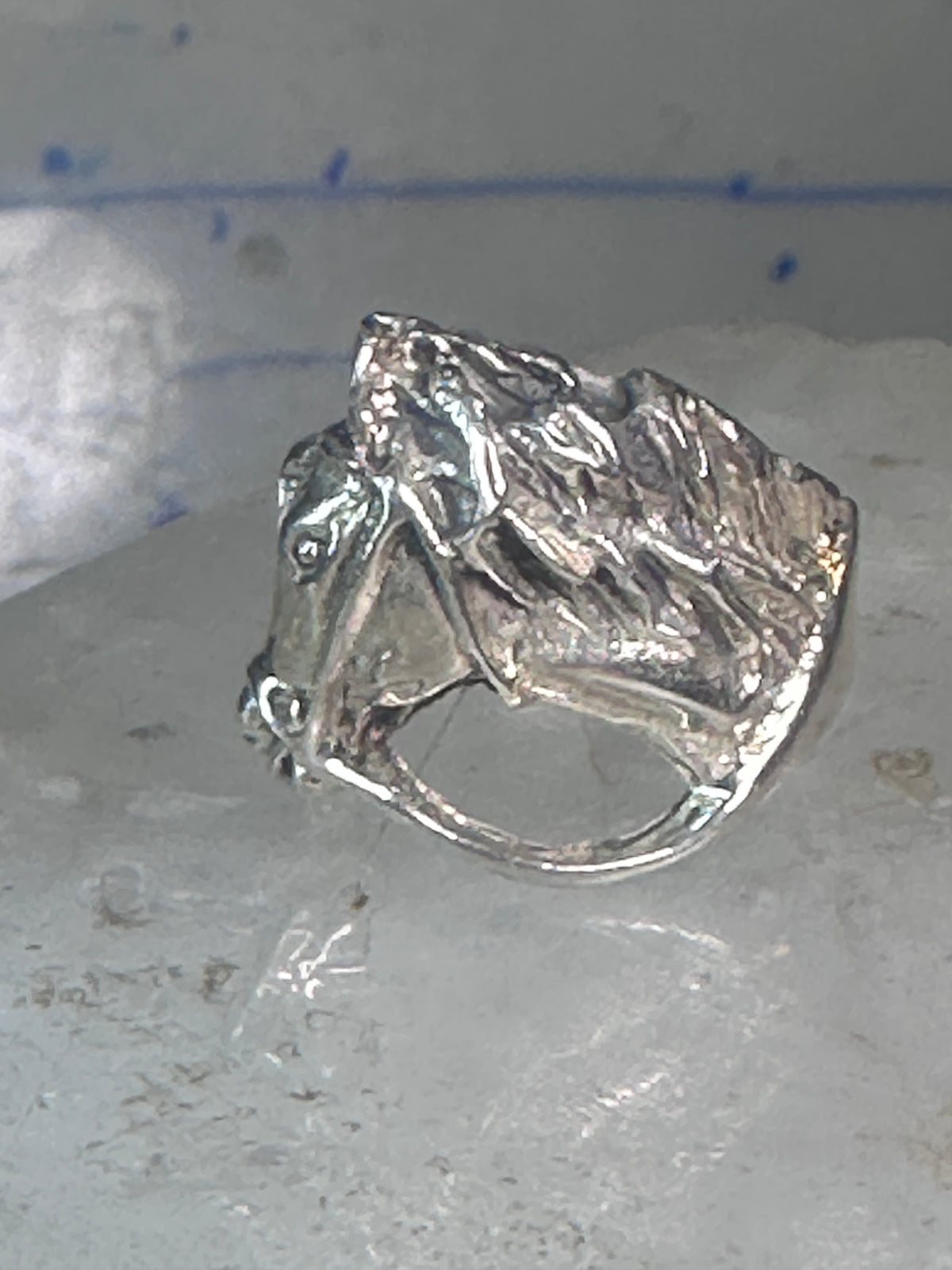 Vintage Equestrian Horse Head Sterling Silver Statement Ring - Size 5.5