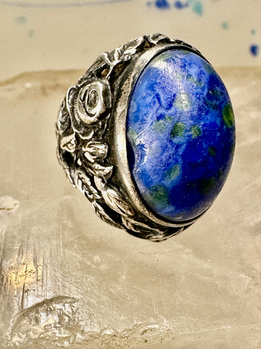Art Deco ring floral flowers blue lapis or not ? size 3 sterling silver women girls