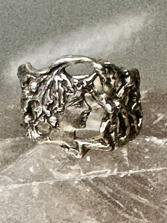 Face ring lady naked lady forest band size 7.75 leaves sterling silver women