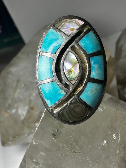 Herringbone Turquoise ring size 9.75 Navajo sterling silver women men
