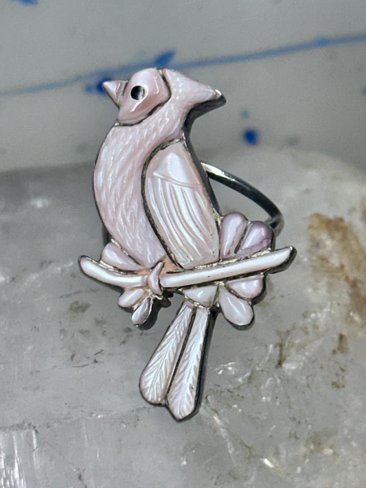 Bird ring Navajo mother of pearl size 8 sterling silver women