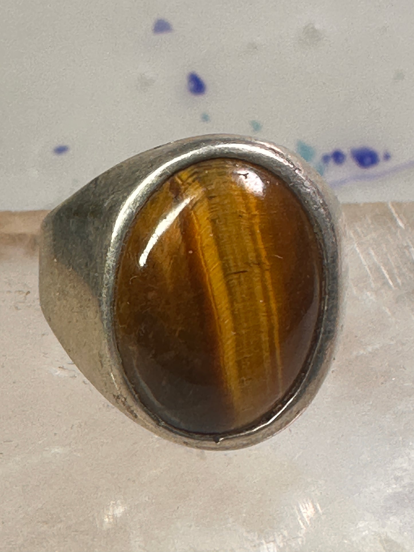 Tiger Eye ring size 12 Mexico band sterling silver women men