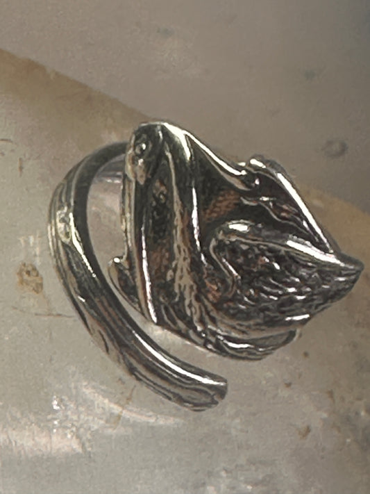 Stork spoon ring baby shower bird band size 6.5 adj sterling silver band 