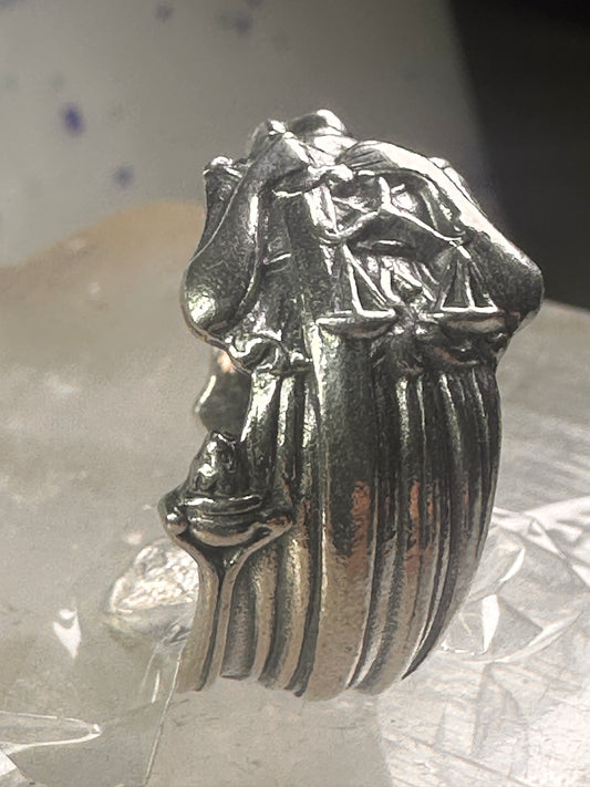 Justitia spoon ring Lady Justice band law lawyer size 7.5 adj sterling silver