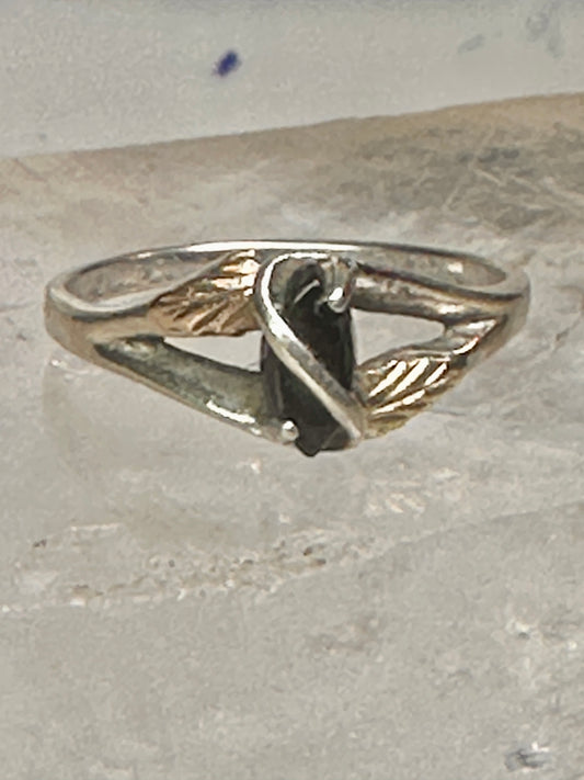 Black Hills Gold ring leaves onyx band size 10 sterling silver women girls