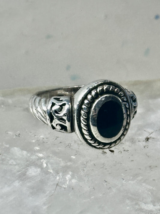 Onyx ring size 7.5 rope twist southwestern sterling silver women