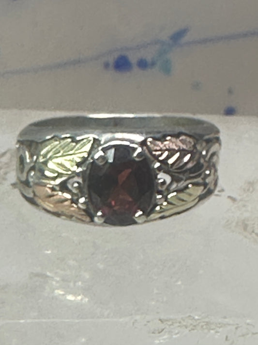 Black Hills ring garnet leaves wedding band size 7.7 sterling silver women men