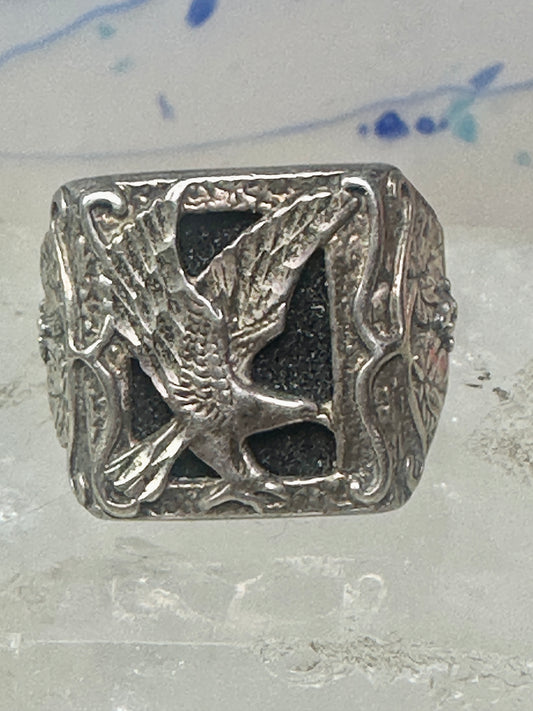 Black Hills ring Eagle onyx leaves band size 10.50 sterling silver women men