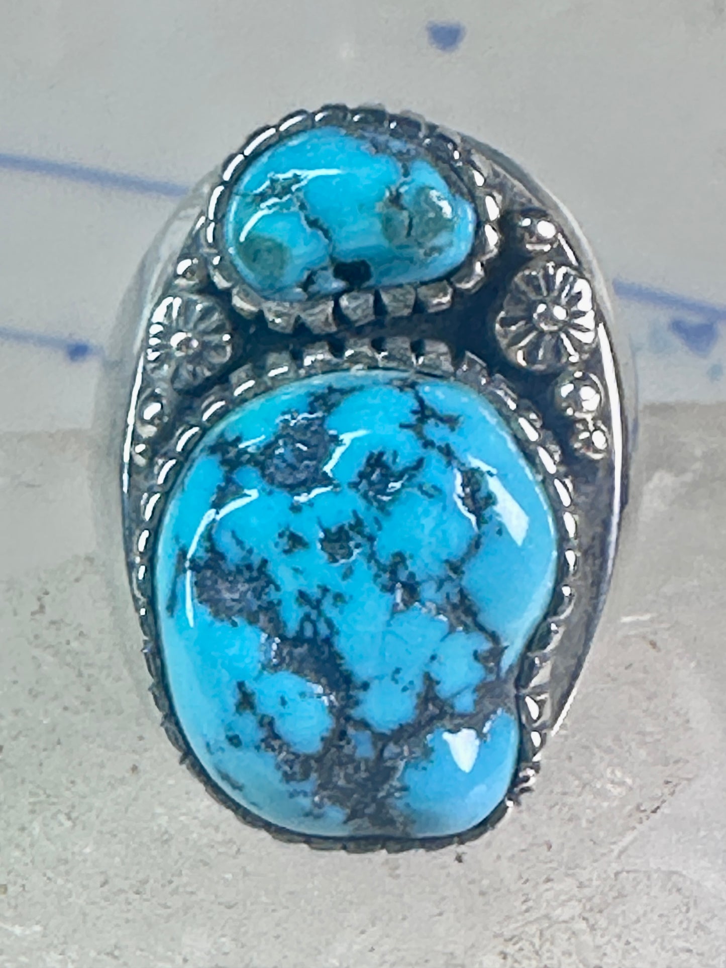 Navajo ring turquoise Size 10.75 Heavy sterling silver women men signed WT