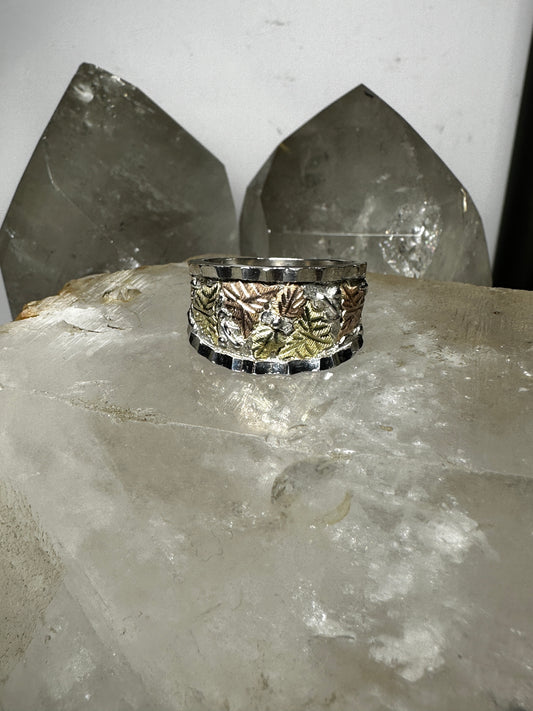 Leaf ring floral wedding band size 12.75 sterling silver women men