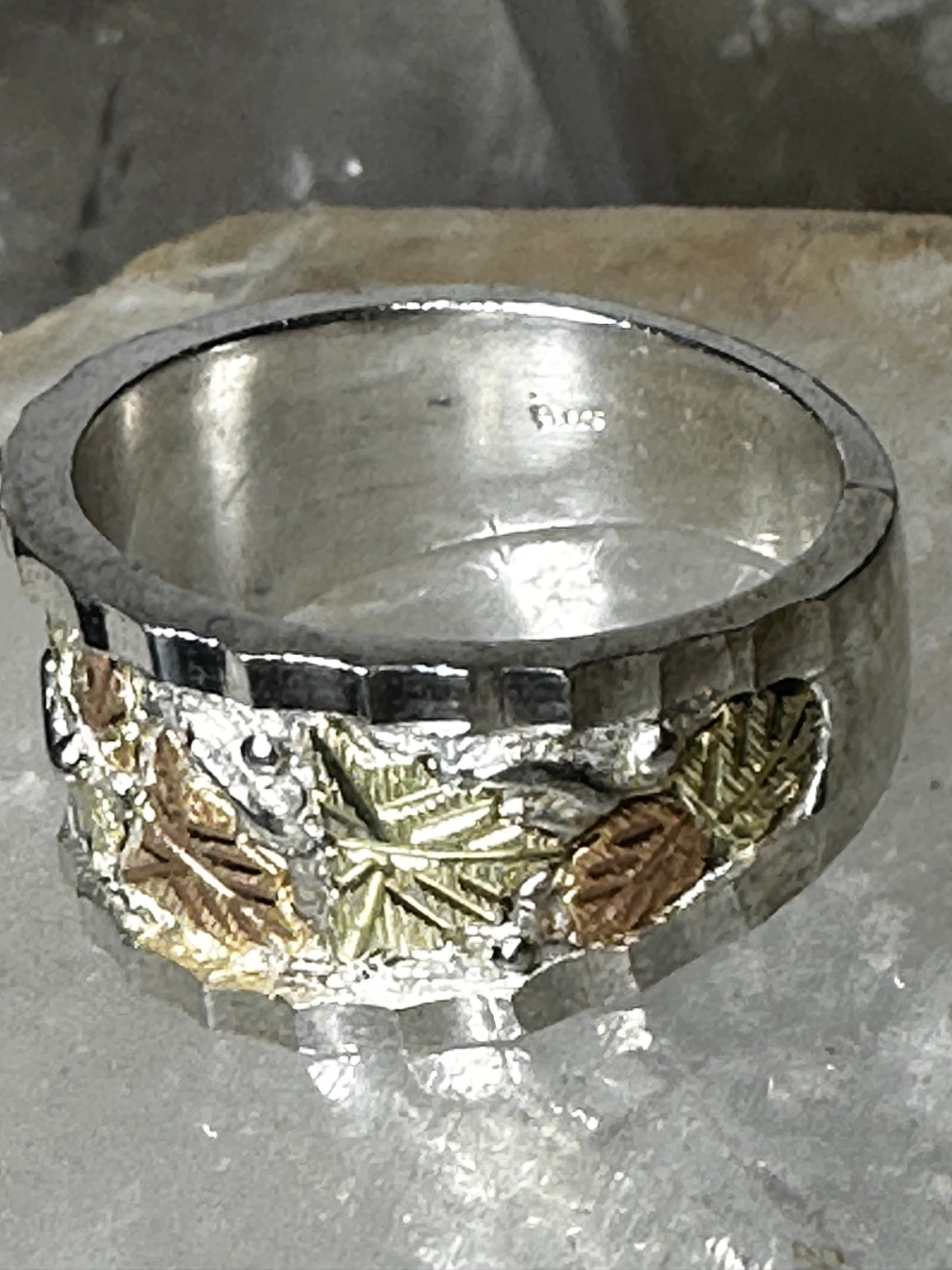 Leaf ring floral wedding band size 10.75 sterling silver women men