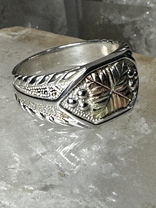 Black Hills Gold ring Leaf band size 13 sterling silver men