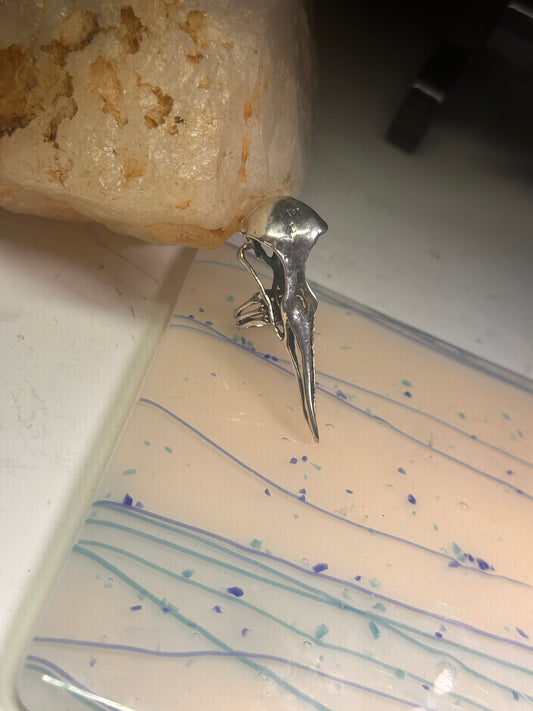 Skull Bird Ring Raven long band size 7.75 sterling silver women