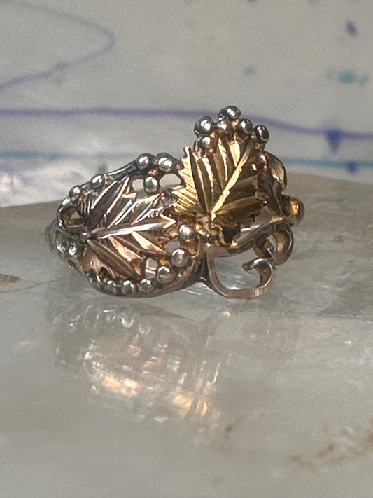 Black Hills Gold ring size 5 leaves band sterling silver women