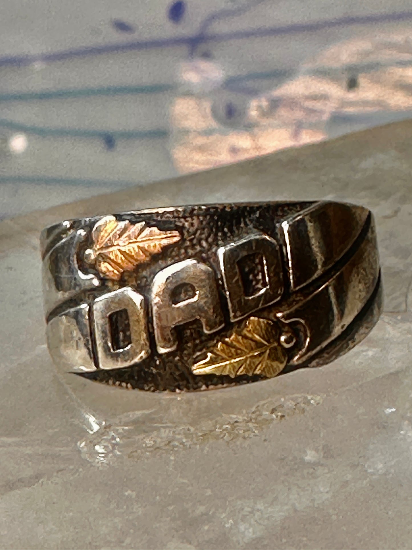 Black Hills Gold ring size 5 leaves Dad Fathers Day band sterling silver women