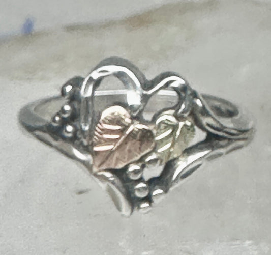 Vintage Sterling Silver Black Hills Gold Leaf Heart Ring Coleman Co Size 5.75 925